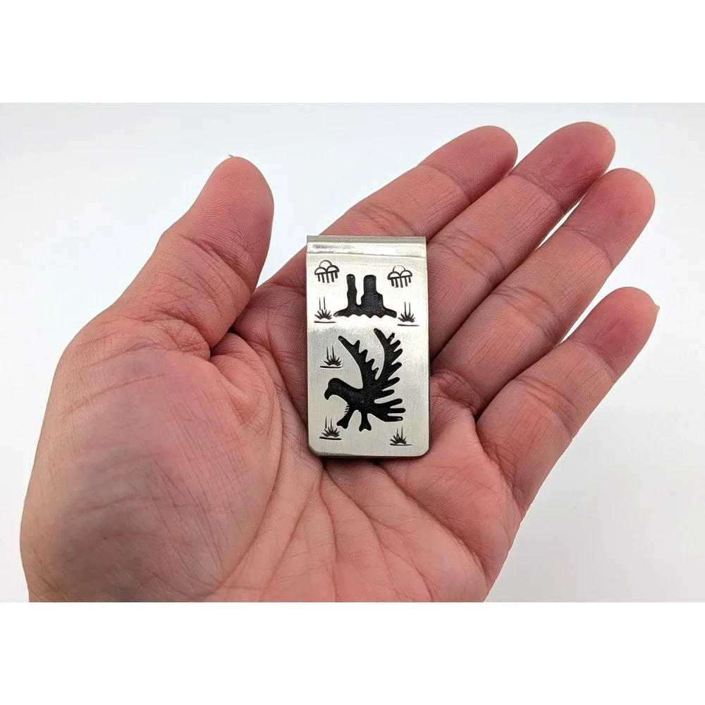 Handmade Sterling Silver Money Clip Genuine Native American Signed Bia Eagle ***